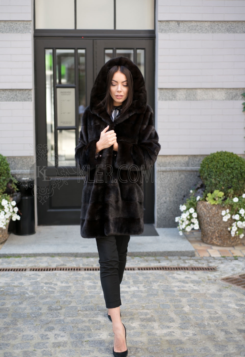 Шуба норковая с капюшоном темно-коричневая | Шубы цены и фото. Купить ...